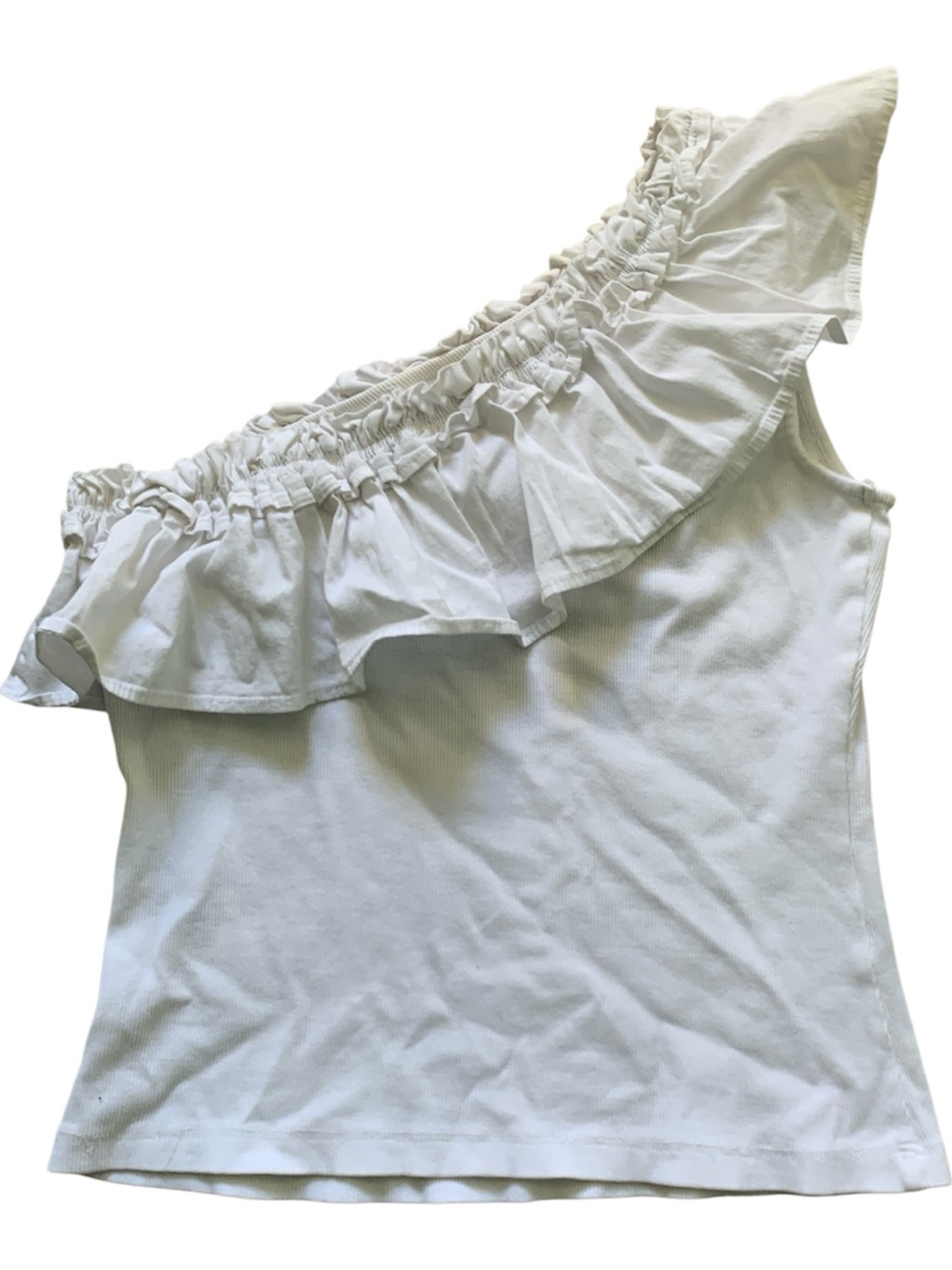 White One-Shoulder Ruffle Tank Top - Picture 2 of 3